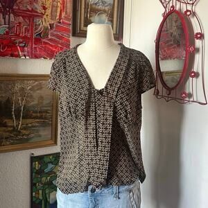 anne klein brown geometric design blouse top